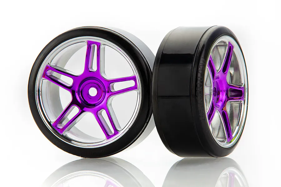 HSP 1.9&amp;quot; Drift Tyres on Purple Chrome Rims - Wheels 2Pcs image 69282