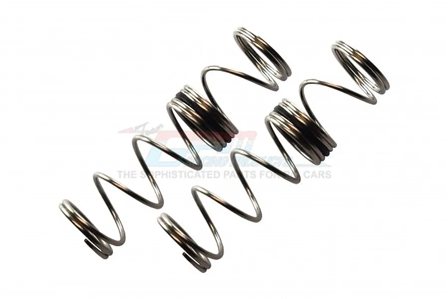 Two silver metal RC suspension springs shown against a white background with a faint GPM Racing logo watermark.