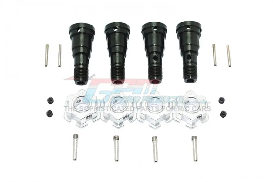 GPM Hardened Steel Front &amp;amp; Rear Universal CVD Joints &amp;amp; Silver Aluminium Wheel Hexes Set image 69436