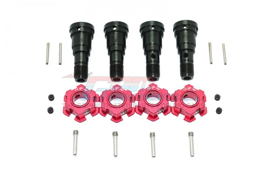 GPM Hardened Steel Front &amp;amp; Rear Universal CVD Joints &amp;amp; Red Aluminium Wheel Hexes Set image 69764