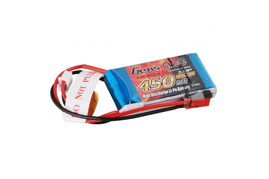 Gens Ace 450mAh 7.4V 45C 2S1P LiPo Battery Pack w/ JST-SYP Plug image 70106