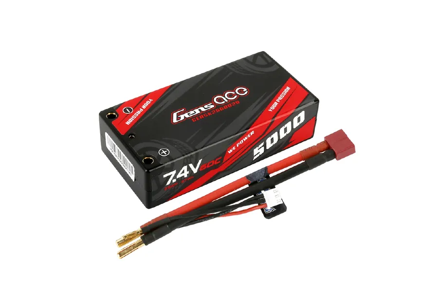Gens Ace 7.4V 5000mAh 60C Hard Case LiPo Battery Shorty Pack with 4.0mm Bullet To Deans Plug image 70130