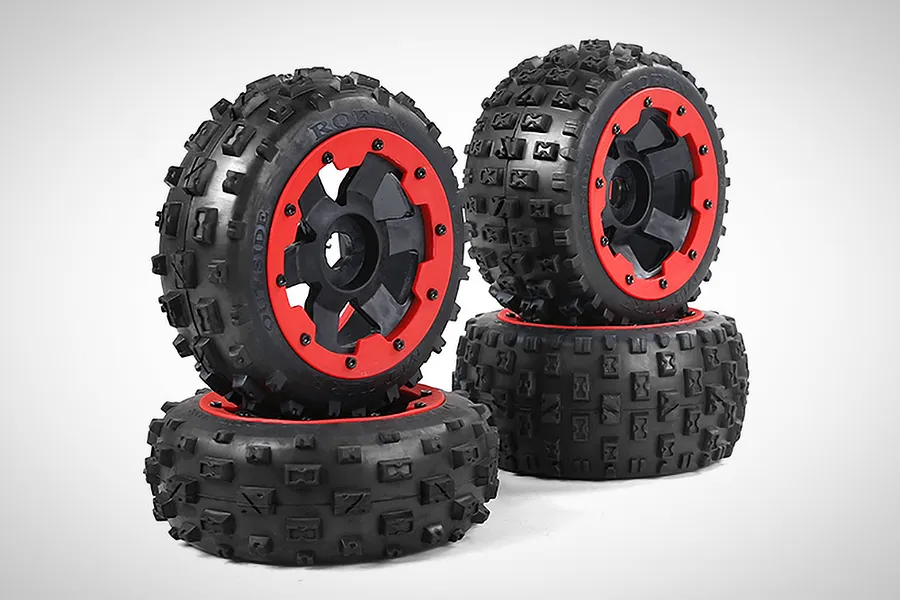 Rovan 4.7/5.5&amp;quot; Baja 5B 2nd Gen Wasteland Tyres on Red Rims 2Pcs image 70316