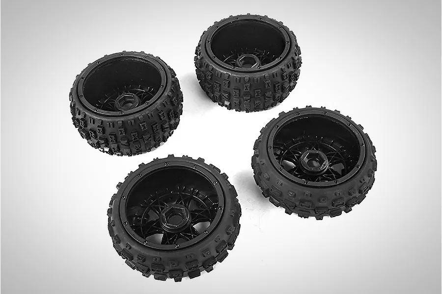 Rovan 4.7/5.5&amp;quot; Baja 5B 2nd Gen Wasteland Tyres on Black Rims 4Pcs image 70319