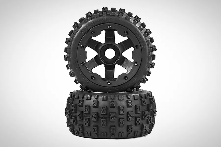 Rovan 4.7/5.5&amp;quot; Baja 5B Rear 2nd Gen Wasterland Tyres on Black Rims - Beadlocked Wheels 2Pcs image 70320