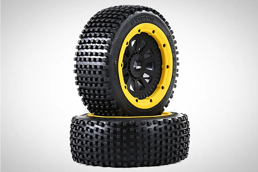 Rovan 4.7/5.5&amp;quot; V5 Dirt Buster Nail Tyres on Yellow Rims - Beadlocked Wheels 2Pcs image 1