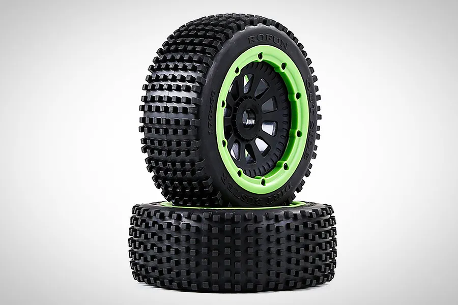 Rovan 4.7/5.5&amp;quot; V5 Dirt Buster Nail Tyres on Green Rims - Beadlocked Wheels 2Pcs image 70327