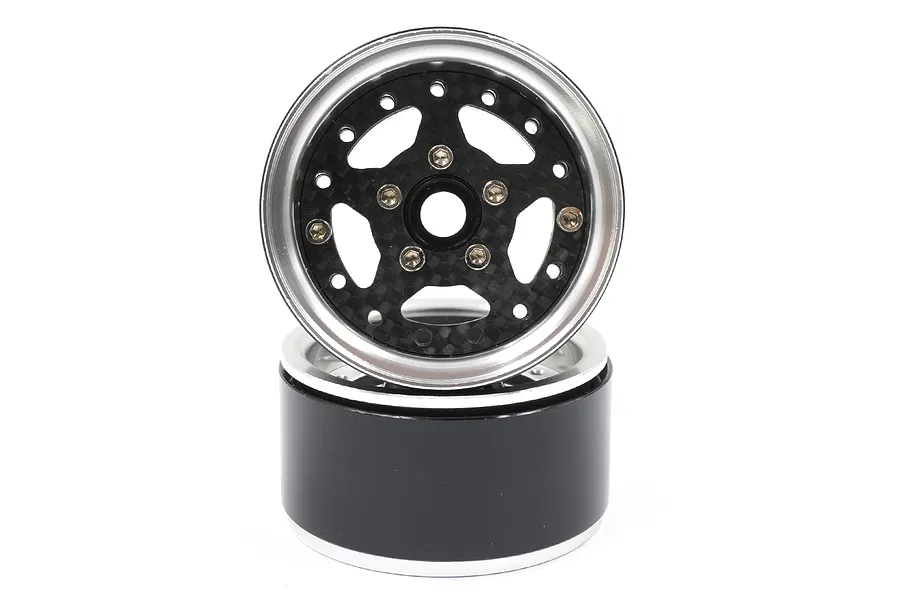 Yeah Racing 1.9&amp;quot; 5 Spoke Graphite Silver Beadlock Rims 2Pcs image 70354