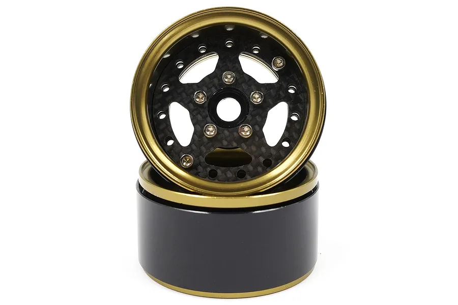 Yeah Racing 1.9&amp;quot; 5 Spoke Graphite Gold Beadlock Rims 2Pcs image 70356