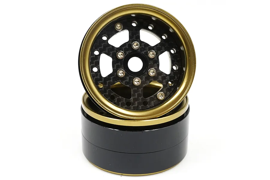 Yeah Racing 1.9&amp;quot; 6 Spoke Graphite Gold Titanium Beadlock Rims 2Pcs image 70377