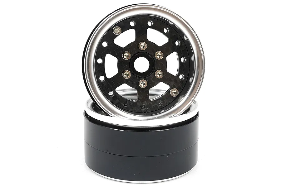 Yeah Racing 1.9&amp;quot; 6 Spoke Graphite Silver Beadlock Rims 2Pcs image 70378