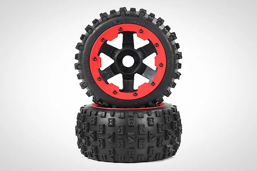 Rovan 4.7/5.5 Wasteland 2nd Gen Rear Tyres on Red Rims - Glued Wheels 2Pcs image 70899