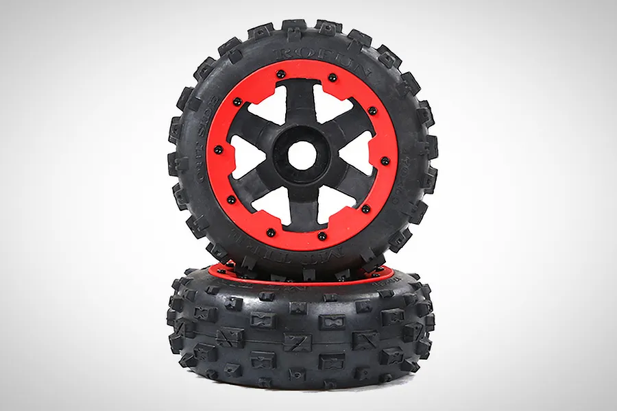 Rovan 4.7/5.5 Wasteland 2nd Gen Wasteland Front Tyres on Red Rims - Glued Wheels 2Pcs image 1