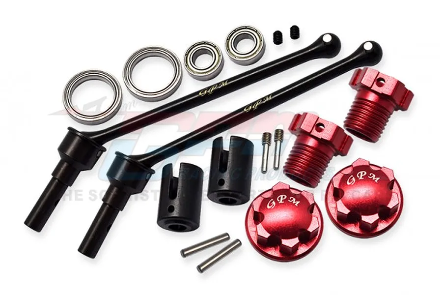 GPM 110mm Hardened Steel Front/Rear CVD Shaft 2Pcs w/ Red Aluminium Wheel Lock &amp;amp; Hex Claw Set image 70922