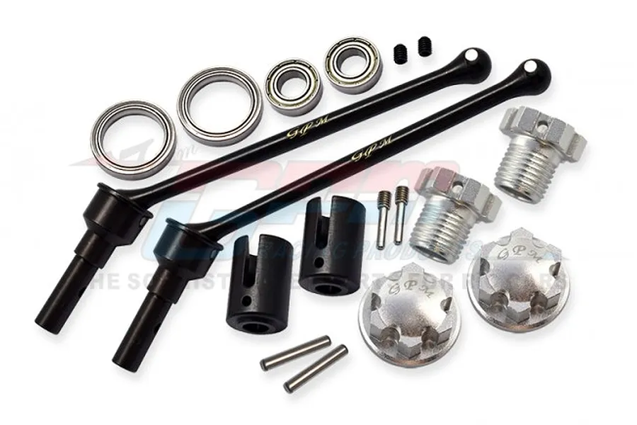GPM 110mm Hardened Steel Front/Rear CVD Shaft 2Pcs w/ Silver Aluminium Wheel Lock &amp;amp; Hex Claw Set image 70924