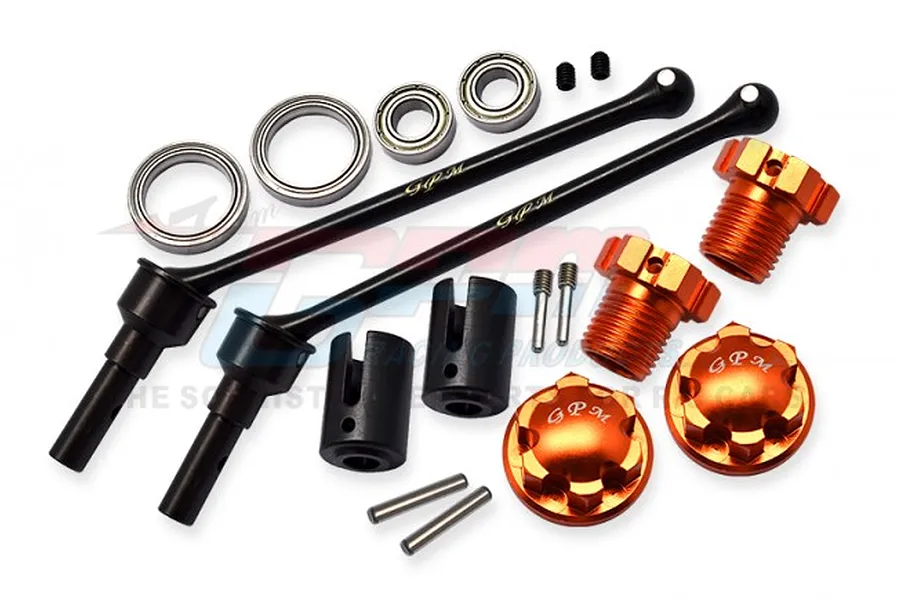 GPM 110mm Hardened Steel Front/Rear CVD Shaft 2Pcs w/ Orange Aluminium Wheel Lock &amp;amp; Hex Claw Set image 70925