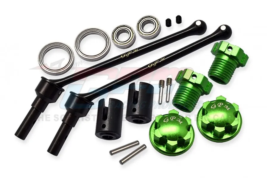 GPM 110mm Hardened Steel Front/Rear CVD Shaft 2Pcs w/ Green Aluminium Wheel Lock &amp;amp; Hex Claw Set image 70927