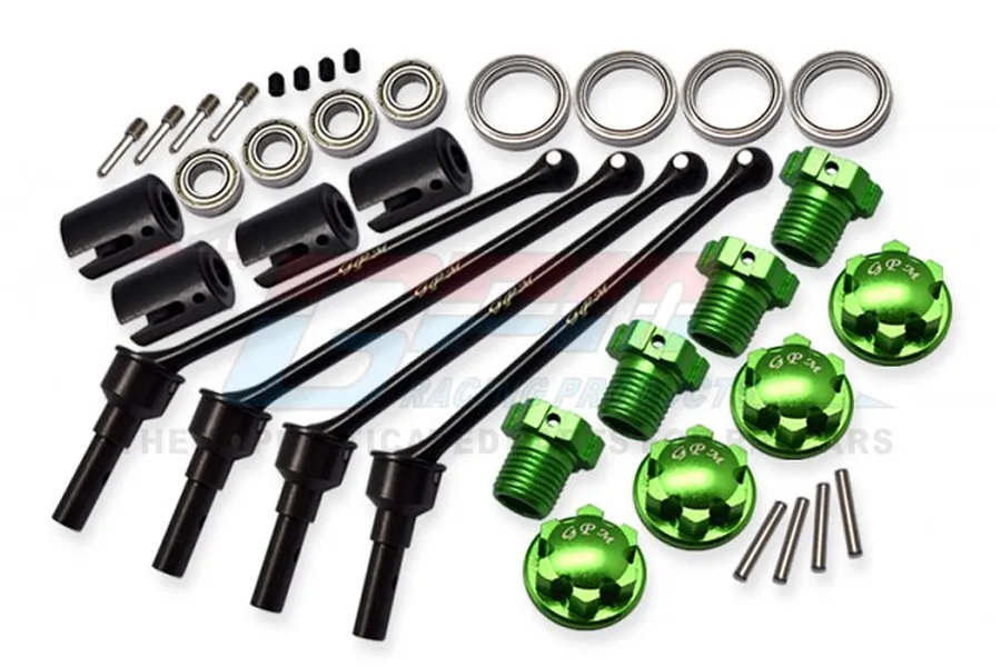 GPM Traxxas Maxx 110mm Hard Steel Front &amp;amp; Rear CVD Shaft w/ Green Aluminium Wheel Lock &amp;amp; Hex Claw Set image 70937