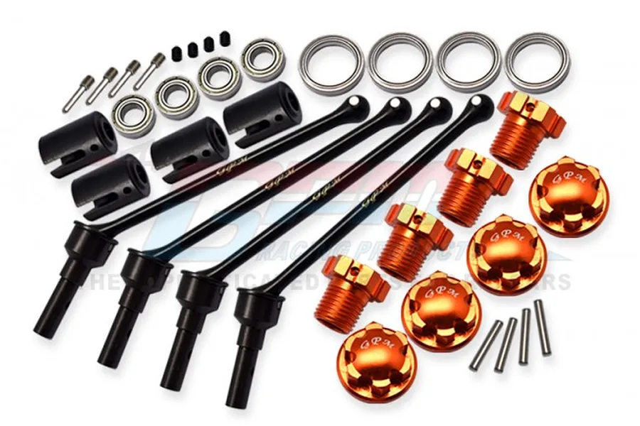 GPM Traxxas Maxx 110mm Hard Steel Front &amp;amp; Rear CVD Shaft w/ Orange Aluminium Wheel Lock &amp;amp; Hex Claw Set image 70939