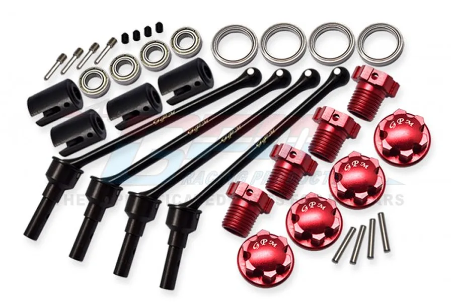 GPM Traxxas Maxx 110mm Hard Steel Front &amp;amp; Rear CVD Shaft w/ Red Aluminium Wheel Lock &amp;amp; Hex Claw Set image 70940