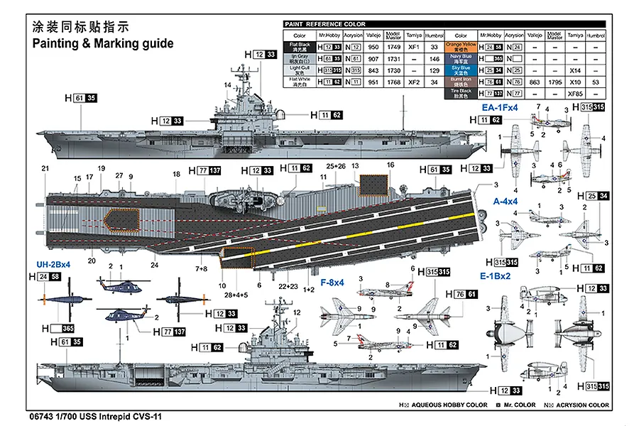 Trumpeter 1/700 USS Intrepid CVS-11 Scaled Plastic Model Kit image 71144