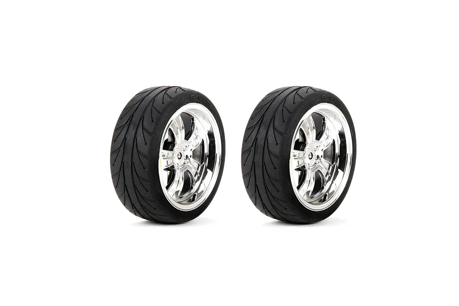 Losi Chrome 5-Spoke Wheels &amp;amp; Tyres 54x26mm 2Pcs image 71277