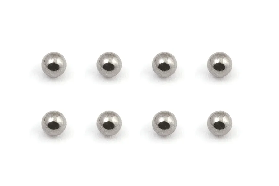 Eight small, polished silver-coloured carbide differential balls arranged in two rows of four on a white background.