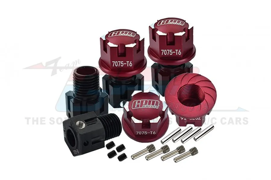 GPM Red Aluminium +6.5mm Wheel Hex Adapters &amp;amp; Nuts Set image 71574
