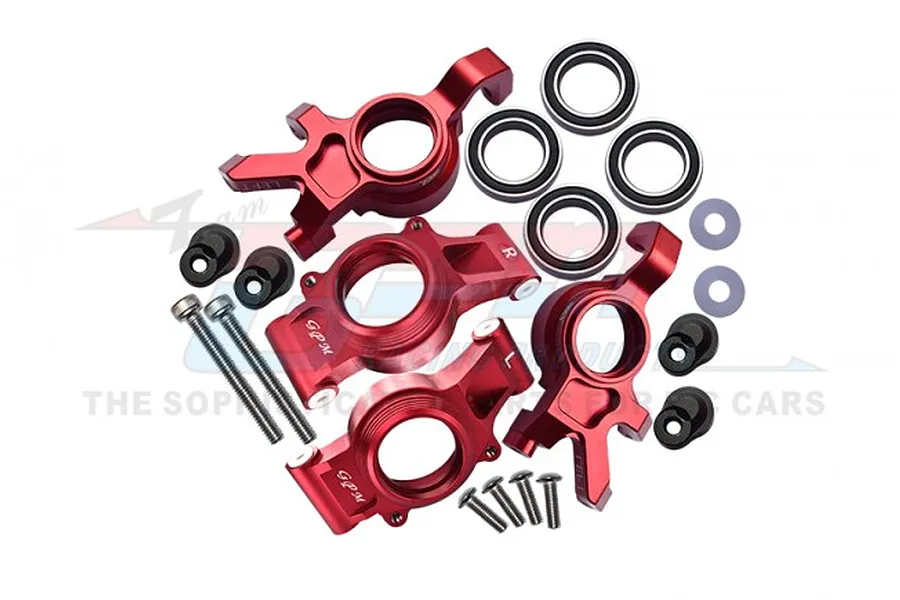 GPM Red Aluminium Oversized Front Steering &amp;amp; Rear Hubs Set image 71583