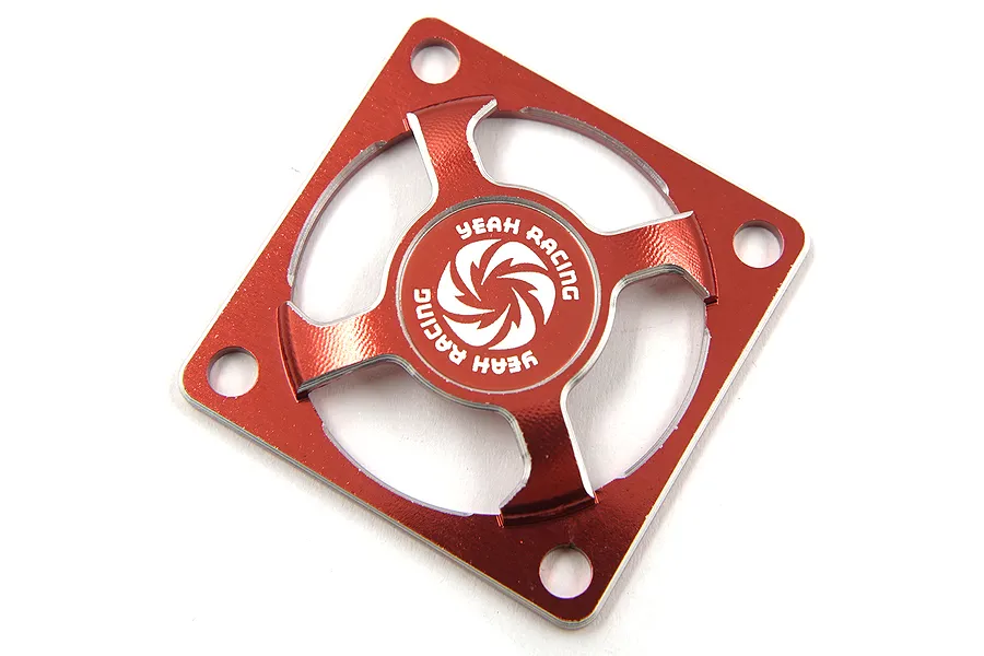 A red anodized aluminium fan protector for 30mm RC cooling fans with the Yeah Racing logo in the center.
