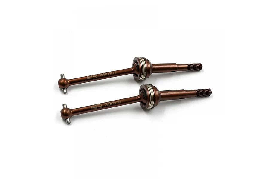 Two Yeah Racing 39mm spring steel universal CVD drive shafts for Tamiya WR-02 RC cars, shown against a plain white background.