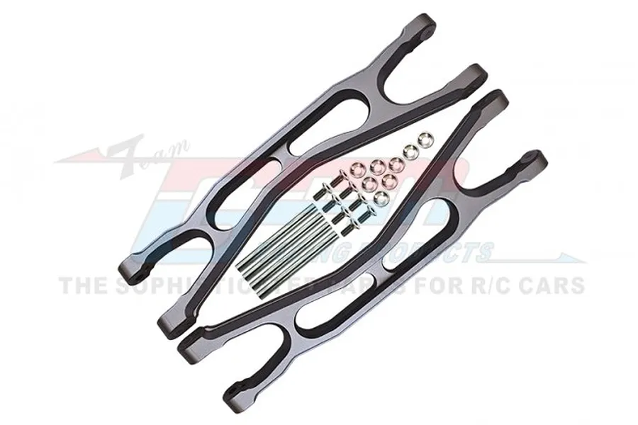 GPM Grey Aluminium Front/Rear Extended Upper Suspension Arms 2Pcs w/ Pins for WideMaxx image 1