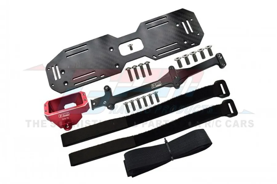GPM Red Aluminium Servo Mount &amp;amp; Carbon Fibre Battery Compartment Set image 72282