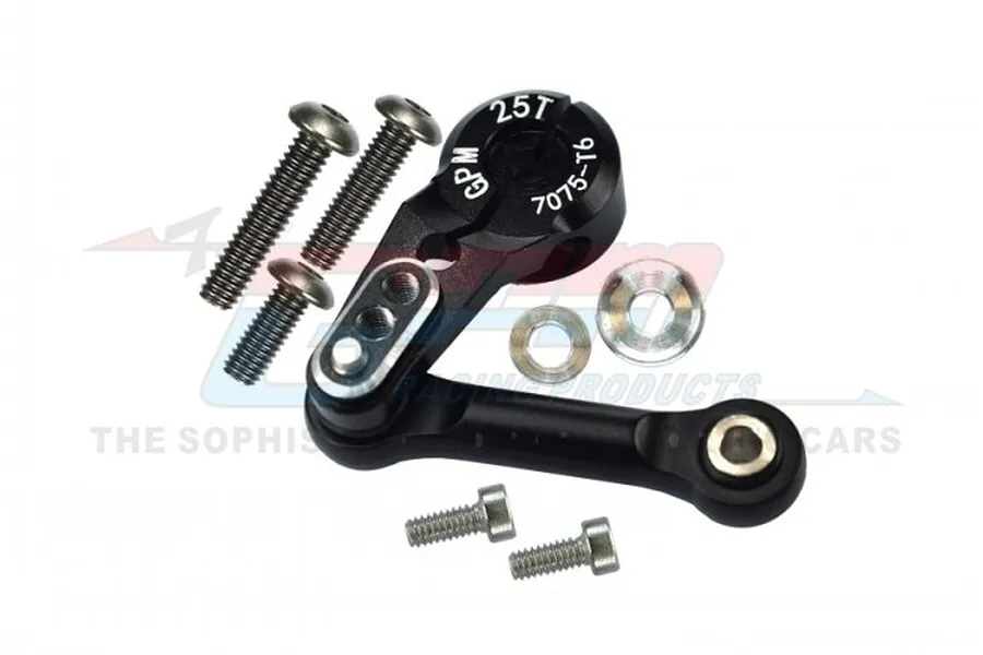 GPM Black Aluminium 25T Servo Horn w/ Tie Rod Set - Silver Inlay Version image 72309