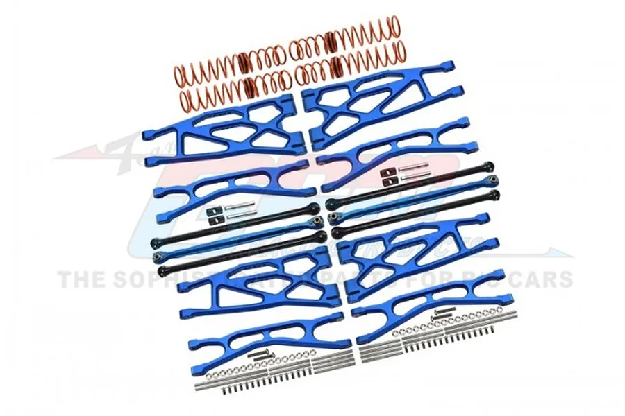 GPM Blue Aluminium WideMaxx Suspension Arms &amp;amp; Carbon Steel Driveshafts Upgrade Set image 72326
