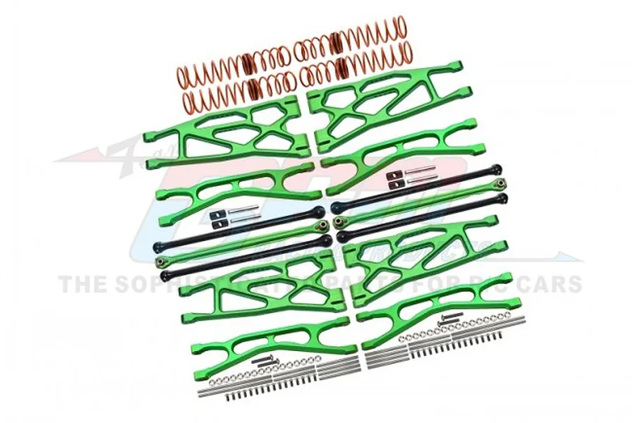 GPM Green Aluminium WideMaxx Suspension Arms &amp;amp; Carbon Steel Driveshafts Upgrade Set image 72328