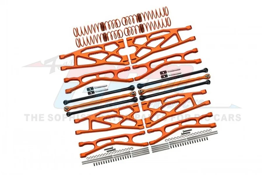 GPM Orange Aluminium WideMaxx Suspension Arms &amp;amp; Carbon Steel Driveshafts Upgrade Set image 72330