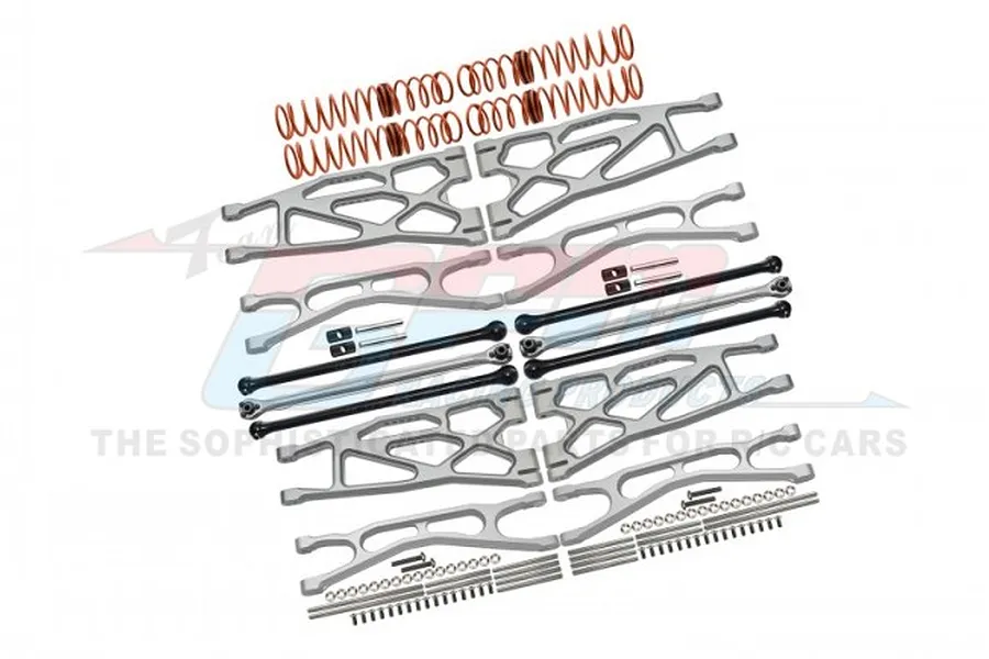 GPM Silver Aluminium WideMaxx Suspension Arms &amp;amp; Carbon Steel Driveshafts Upgrade Set image 72332