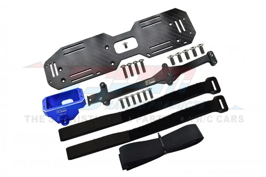 GPM Blue Aluminium Servo Mount &amp;amp; Carbon Fibre Battery Compartment Set image 72363