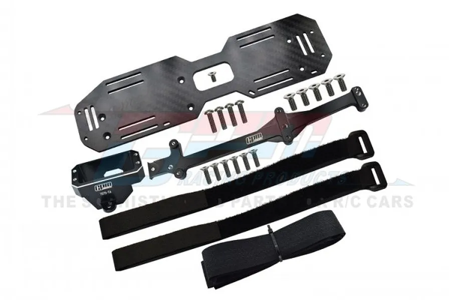 GPM Black Aluminium Servo Mount &amp;amp; Carbon Fibre Battery Compartment Set image 72364