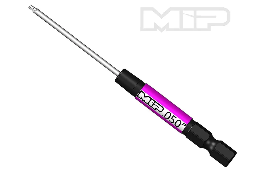 MIP .050 inch hex driver tool with a silver metal shaft and a black handle featuring a pink label with MIP branding.