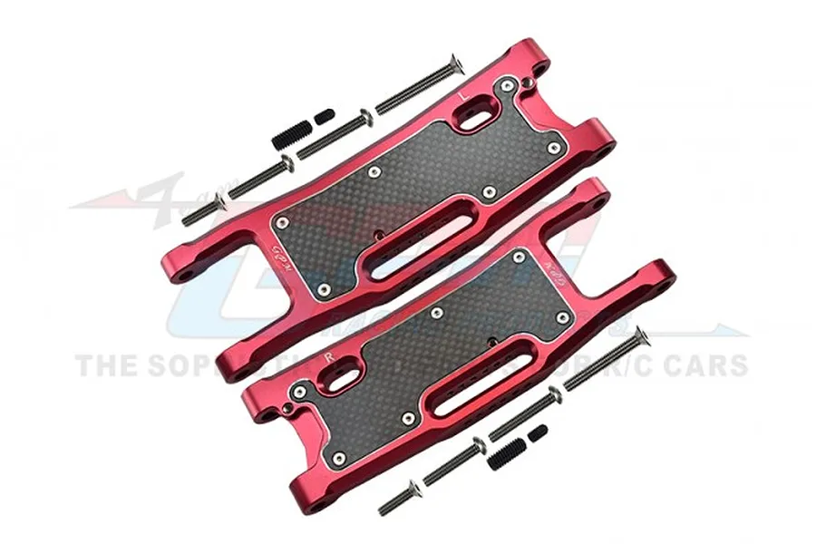 GPM Red Aluminium Rear Lower Suspension Arms 2Pcs w/ Carbon Fibre Protection Plates image 72793