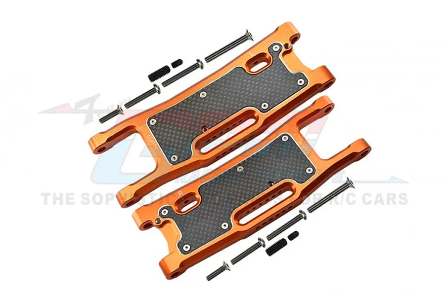 GPM Orange Aluminium Rear Lower Suspension Arms 2Pcs w/ Carbon Fibre Protection Plates image 72795