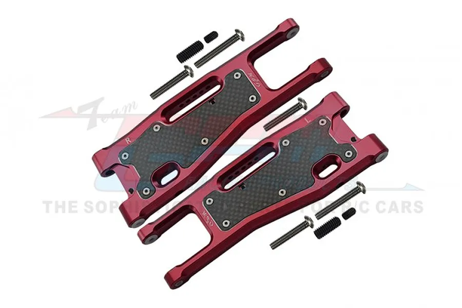 GPM Red Aluminium Front Lower Suspension Arms 2Pcs w/ Carbon Fibre Protection Plates image 72803