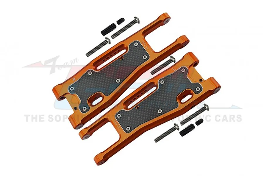 GPM Orange Aluminium Front Lower Suspension Arms 2Pcs w/ Carbon Fibre Protection Plates image 72805