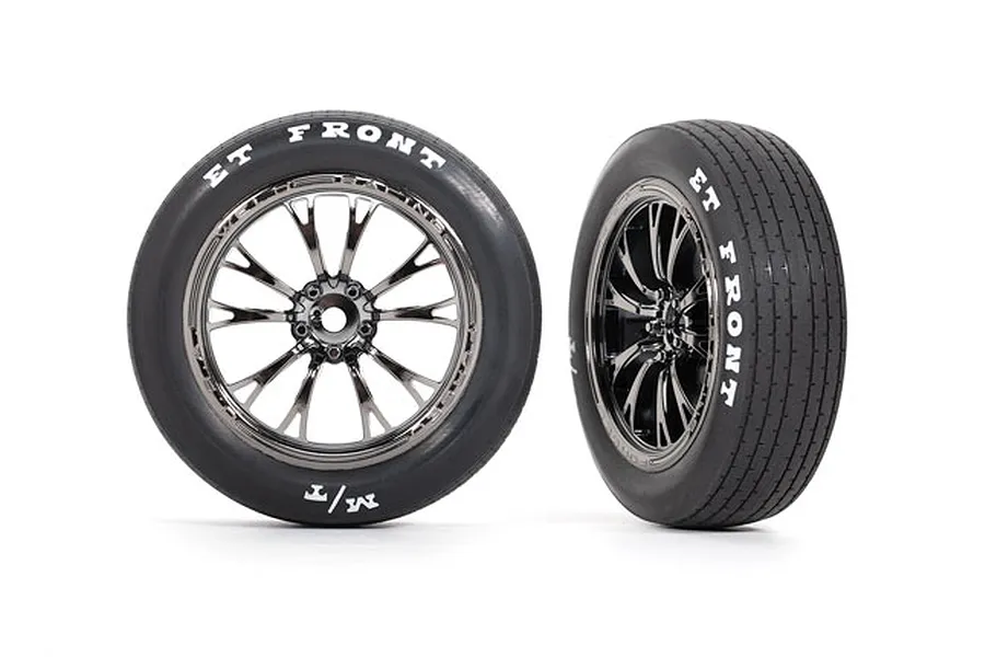 Traxxas 2.2&amp;quot; Mickey Thompson ET Front Tyres on Weld Black Chrome Rims - Glued Wheels 2Pcs image 73072