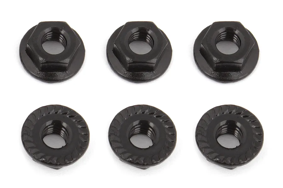 Team Associated 4mm Black Steel Flanged Serrated Wheel Nuts 6Pcs image 73269