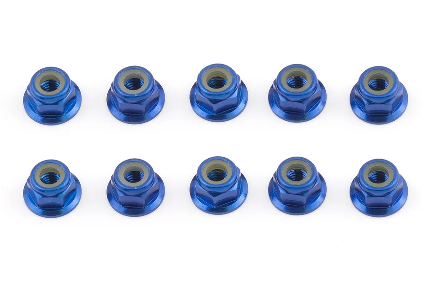 Factory Team Blue Aluminium 4mm Flanged Nyloc Nuts 10Pcs image 73309
