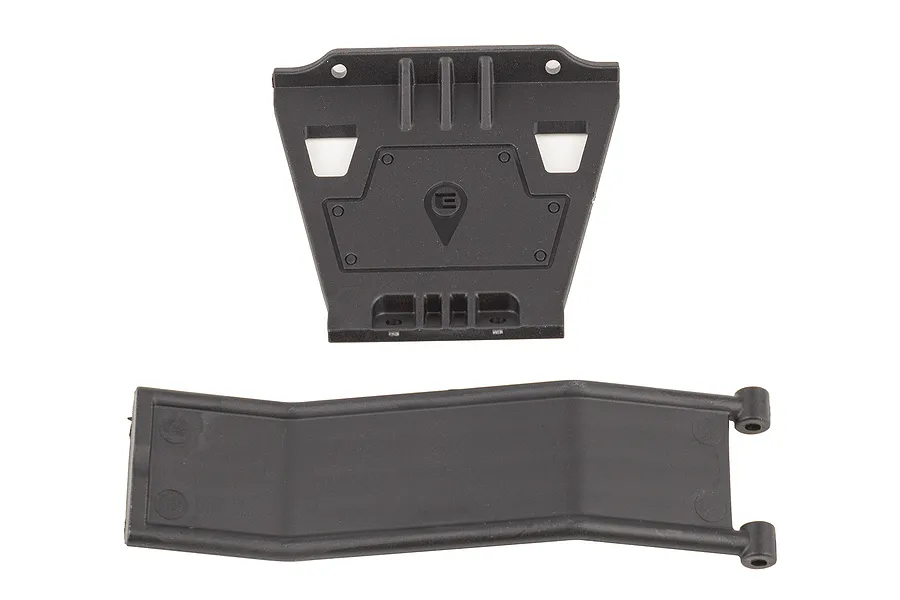 Two black plastic skid plate components for an Element RC Enduro IFS chassis, shown against a white background.