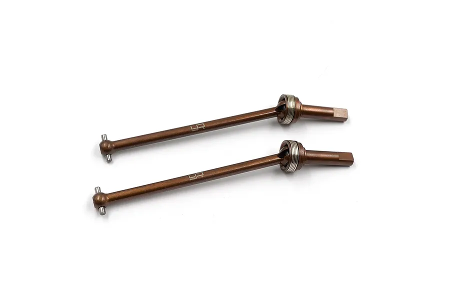 Two brown Yeah Racing spring steel CVD driveshafts for Tamiya XV-02 RC cars, shown against a plain white background.